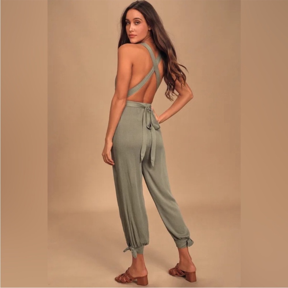 Lulu's Chic Sage Jumpsuit - Picture 2 of 9